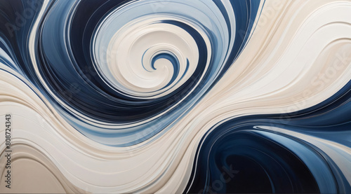 Swirling Elegance  An Abstract Study of Blue and White Curves