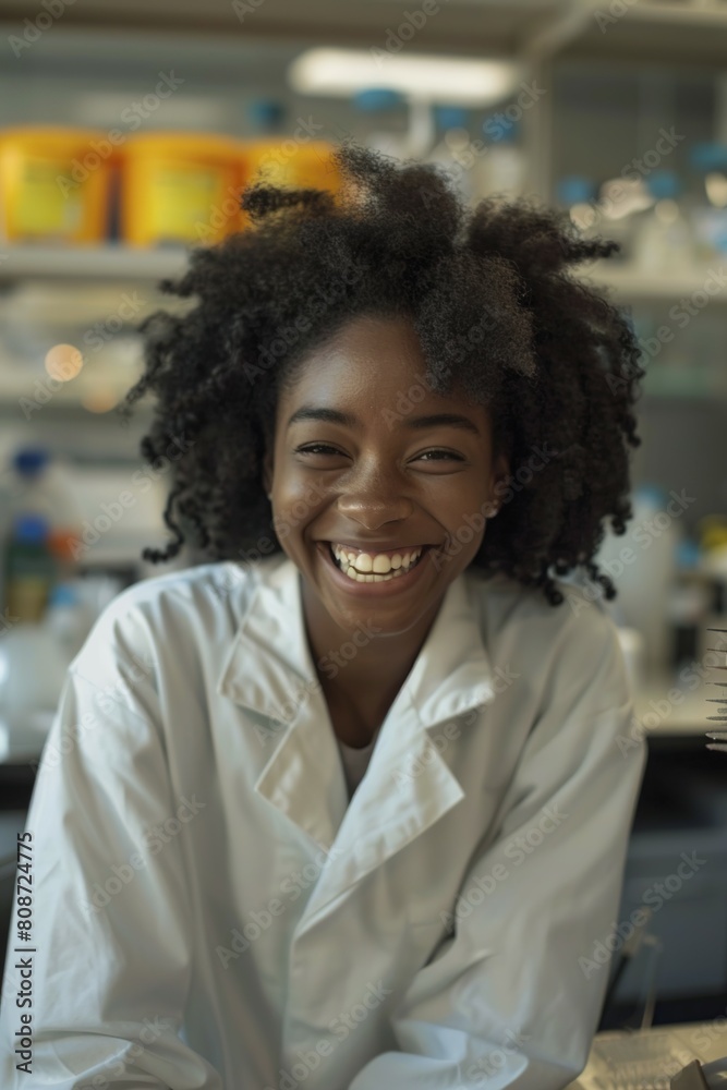 Fototapeta premium Woman Wearing Glasses Conducting Lab Experiment