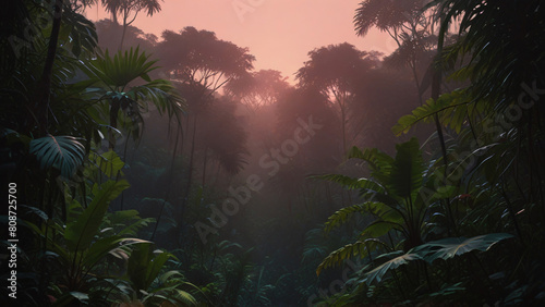 Misty Dawn in the Tropical Rainforest