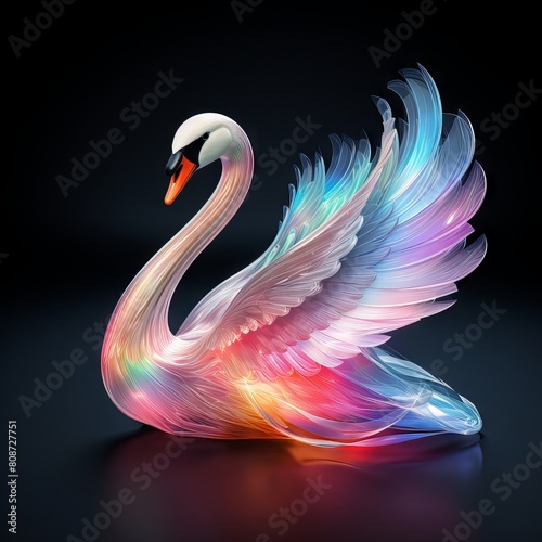 Fototapeta Naklejka Na Ścianę i Meble -  A beautiful swan with rainbow colored wings.