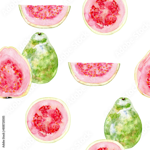 Seamless pattern. Hand Drawn Watercolor Guava Fruit illustration. photo