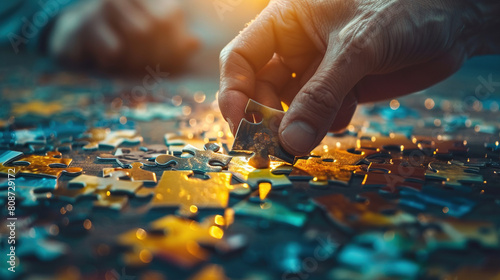 People holds in hand a jigsaw puzzle. Business solutions, success and strategy