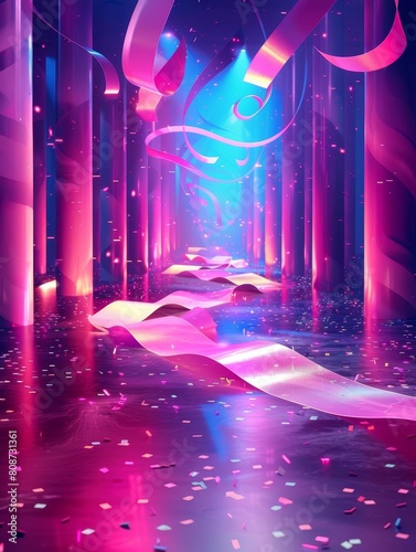 Electronic music festival advertising poster Modern club electro party invitation Vector illustration with 3d abstract ribbon background Dance music event cover photo