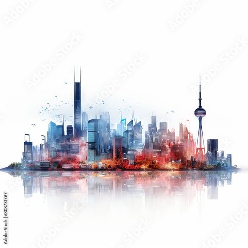 Toronto skyline watercolor painting. photo