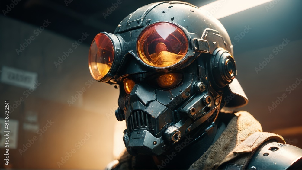 Fototapeta premium Futuristic soldier in gas mask,