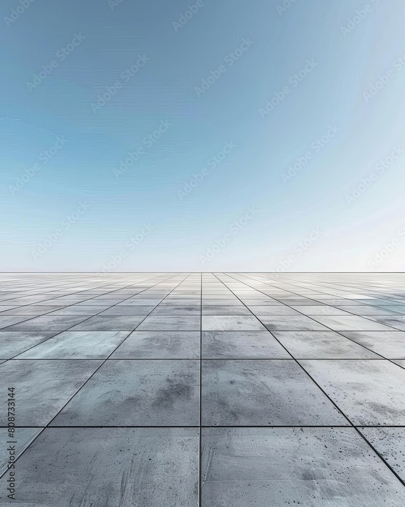 Empty concrete floor for car park 3d rendering of abstract gray building with clear sky background