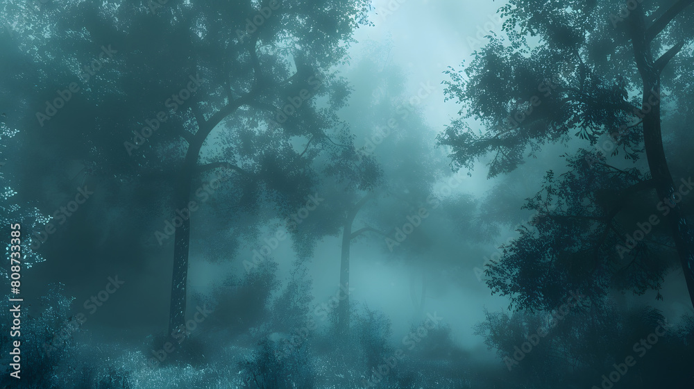 Ethereal Morning Fog in a Serene Misty Forest: Tranquil Atmosphere Enveloping the Woods Ethereal Morning Fog in a Serene Misty Forest: Tranquil Atmosphere Enveloping the Woods