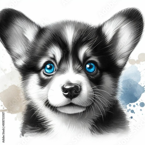 파란눈의 귀여운 다양한 종의 강아지들