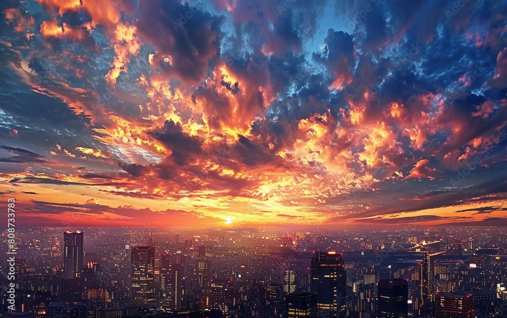 Obraz premium Sky over the city at sunset, panoramic view