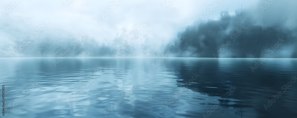 Obraz premium Mystical Serenity: Thick Fog Enveloping a Tranquil Lake