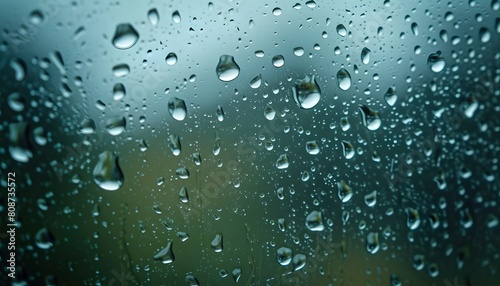 Rain Droplets on Glass Window with a Blurry Outdoor View