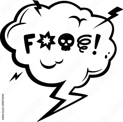 Comic swear speech bubble, cartoon aggressive expletive curse and hate angry talk, doodle vector. Bad word speech cloud or explicit swear shout with skull and exclamation symbols for rude emotion