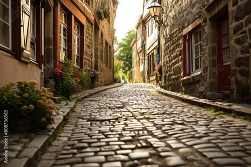 Cobblestone streets of an old European town, Historical cobblestone streets in European town, Ai generated