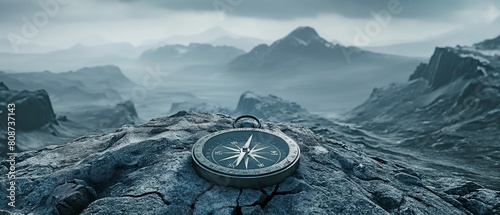 compass on rocks under a cloudy sky photo