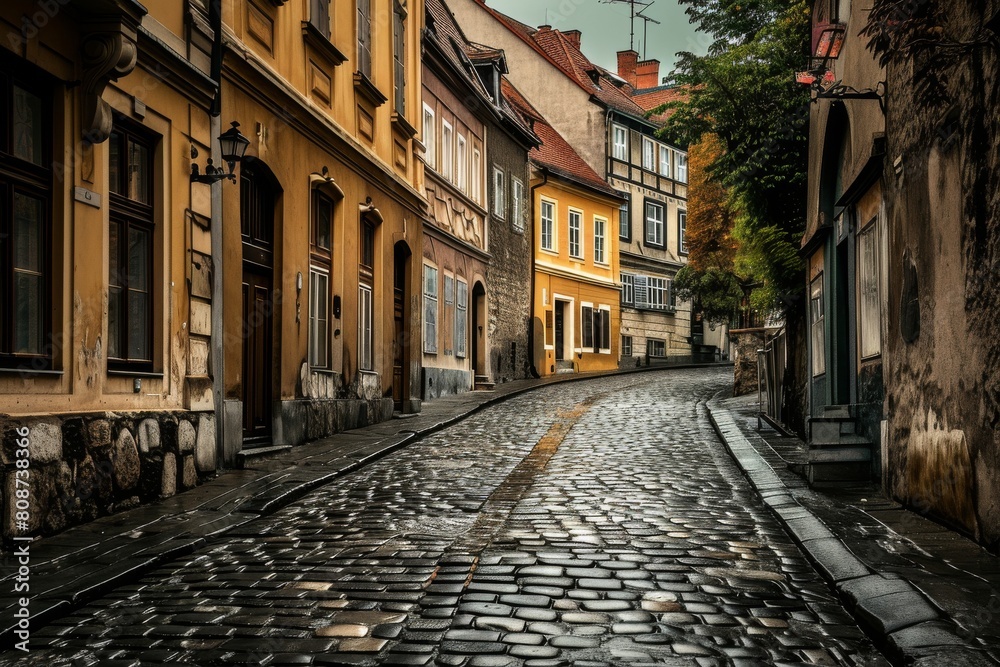 Cobblestone streets of an old European town, Historical cobblestone streets in  European town, Ai generated