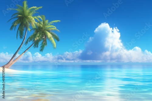 tropical landscape with palm trees and blue sea