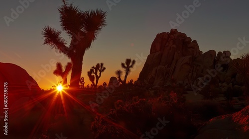 Sunrise atDeep tropical jungles of Southeast Asia in august Joshua Tree National Park in Southern California --ar 16 9 --style raw --weird 900