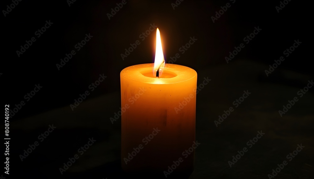 Solitary Candle Flame Glowing in Dark Room Solitary Candle Flame Glowing in Dark Room