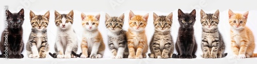 Cats Background. Collection of Purebred Kittens in Funny Pose on White Isolated Background