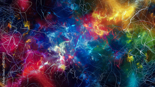 Abstract colorful image, computer art, vibrant colors, connected neural networks