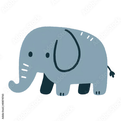 A cute cartoon elephant with a long trunk and big ears. It has black eyes and a pink belly. It is walking towards the viewer. photo