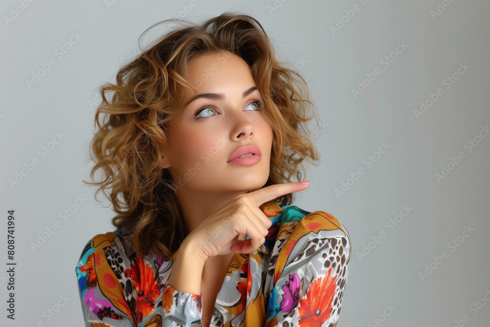 Beautiful Young Woman Thinking, Clear Background, Generative AI Beautiful Young Woman Thinking, Clear Background, Generative AI