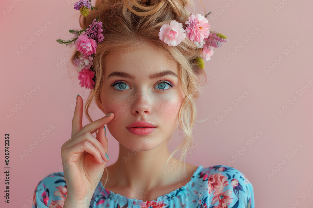 Naklejka premium Beautiful Young Woman Thinking, Clear Background, Generative AI