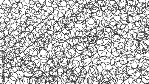 Hand drawn black and white background with curly texture. Line maze grunge rectangle template. Creative social media backdrop with scribbles squiggles doodles. 1920x1080. Vector illustration. photo