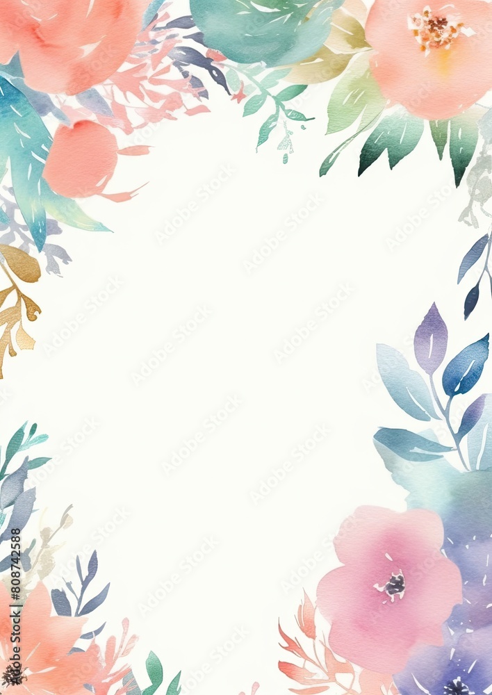 Obraz premium Card border: White Background With Flowers and Leaves