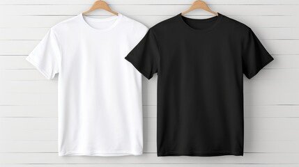 black and white t-shirts hanging. t shirt for mockup