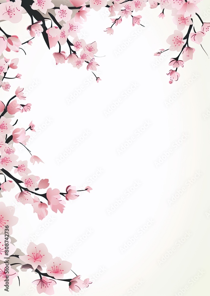 Naklejka premium Card border: Pink Flowers on White Background