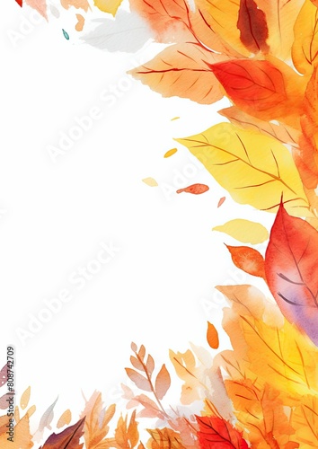 Card border  Colorful Leaves Scattered on White Background