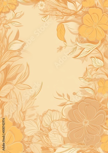 Card border  Yellow Flowers and Leaves in Floral Background