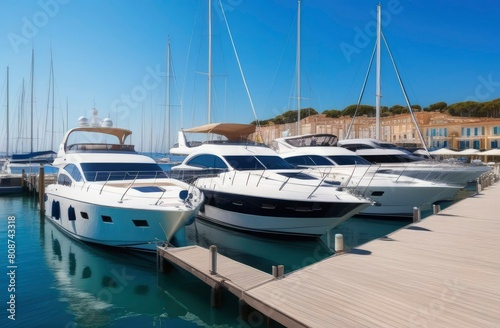 sport yachts moored at the pier on a sunny day.
