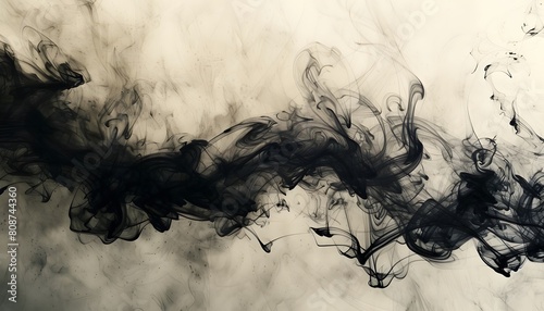 Black Smoke Swirls Abstract Art Beige Background