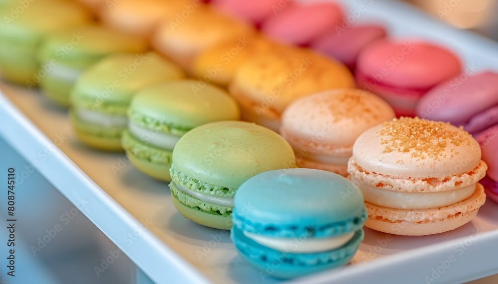 Colorful Macarons on Display Dessert Tray Colorful Macarons on Display Dessert Tray