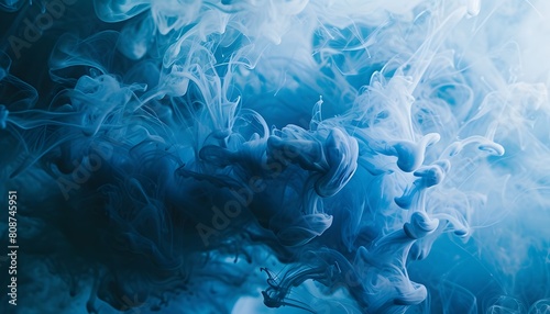 Blue Ink Smoke Swirls Abstract Art