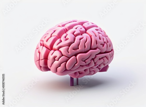 Pink brain in 3d style on a light background 