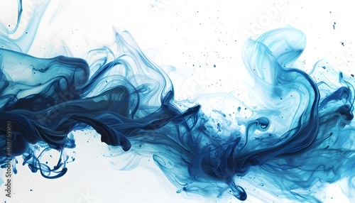 Blue Ink Smoke Swirls Abstract White Background