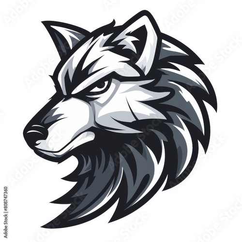 Stylized wolf head illustration in monochrome