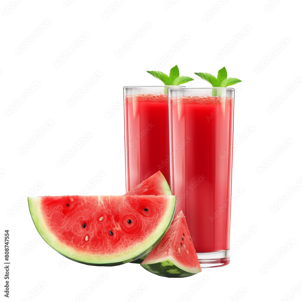 Fresh Watermelon Juice with Mint Garnishon transparent background Fresh Watermelon Juice with Mint Garnishon transparent background