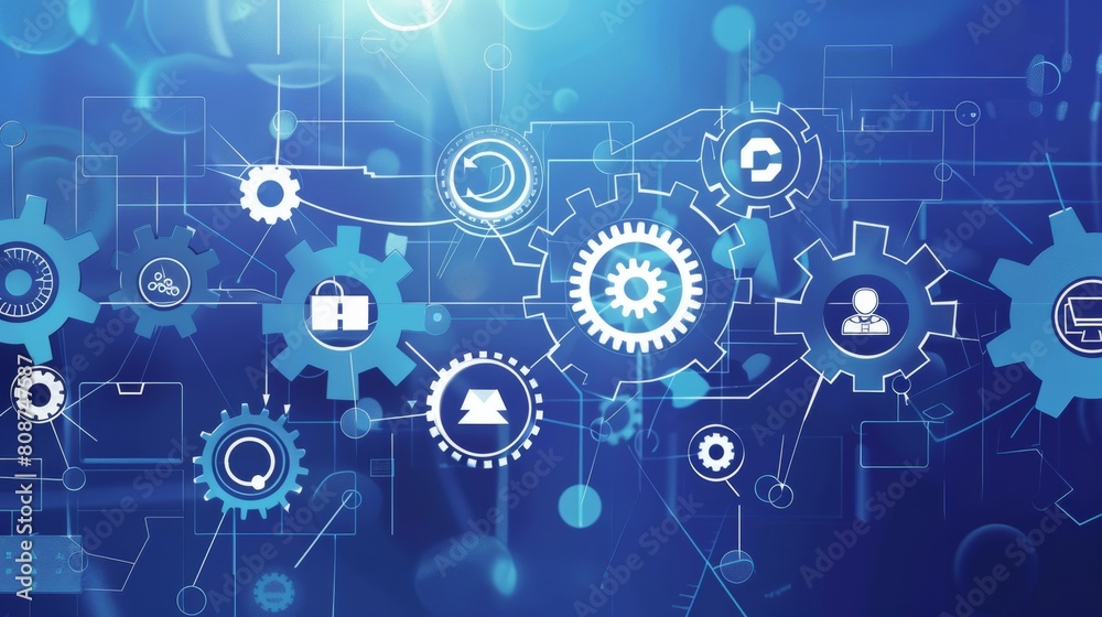 Seamless integration of ERP modules depicted through interconnected gears and cogs, symbolizing efficiency and synchronization, Seamless integration of ERP modules depicted through interconnected gears and cogs, symbolizing efficiency and synchronization,