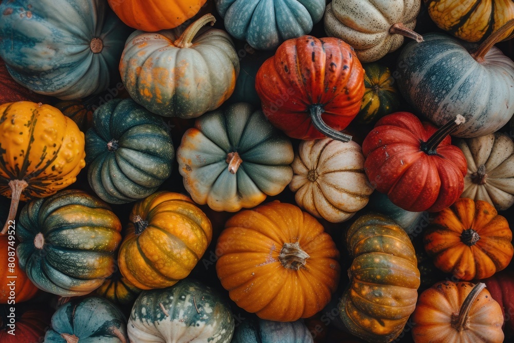 October Fall. Little Pumpkins Fall Background with Colorful Autumn Decorations October Fall. Little Pumpkins Fall Background with Colorful Autumn Decorations