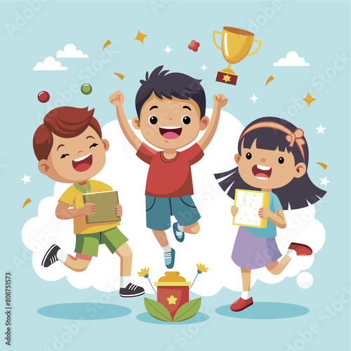 Kid jump happy winner challenge vector illustration image