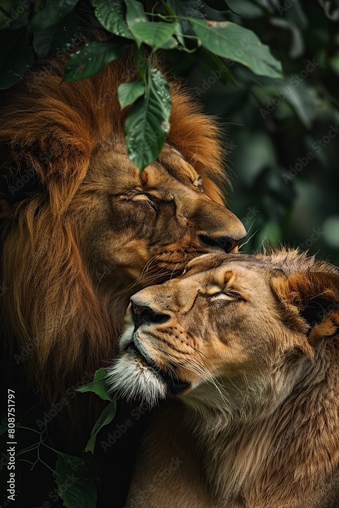 Naklejka premium Two Lions Sitting Together