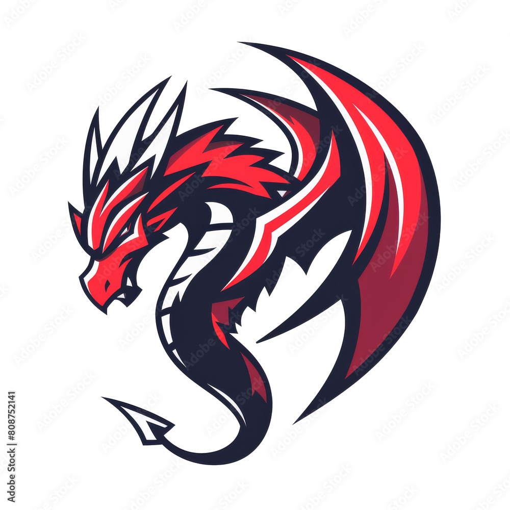 Stylized dragon emblem in bold red and black hues Stylized dragon emblem in bold red and black hues
