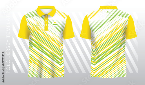 abstract yellow and green polo jersey sport. Sport uniform in front and back view. Mock up for sport club.