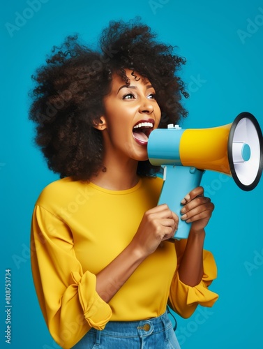 Woman Holding Blue and Yellow Megaphone