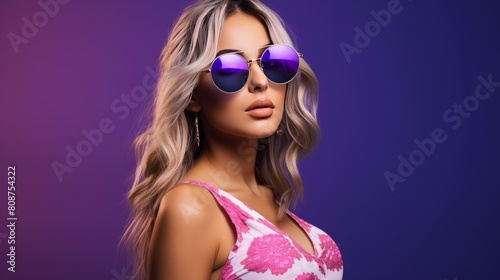Stylish Woman in Pink Dress and Sunglasses