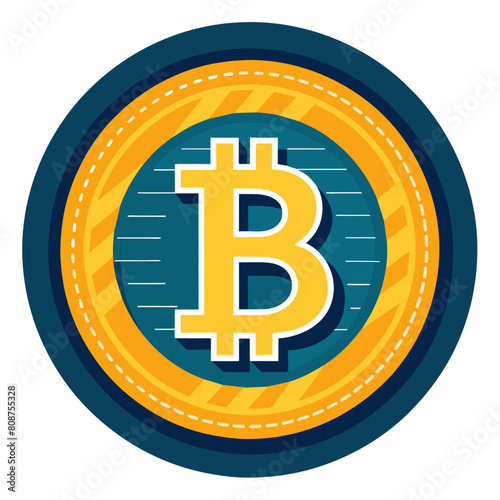 Illustration of bitcoin cryptocurrency emblem, a digital currency icon with blockchain technology, representing virtual money and investment in the futuristic financial market